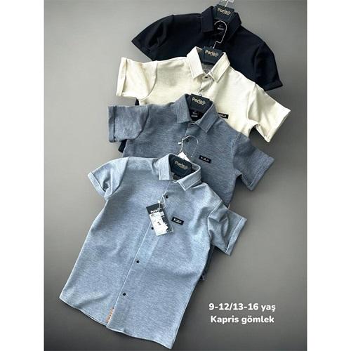 Paris 6046 Erkek Çocuk Boydan Düğmeli Kısa Kol Kapris Gömlek 9-12 Yaş