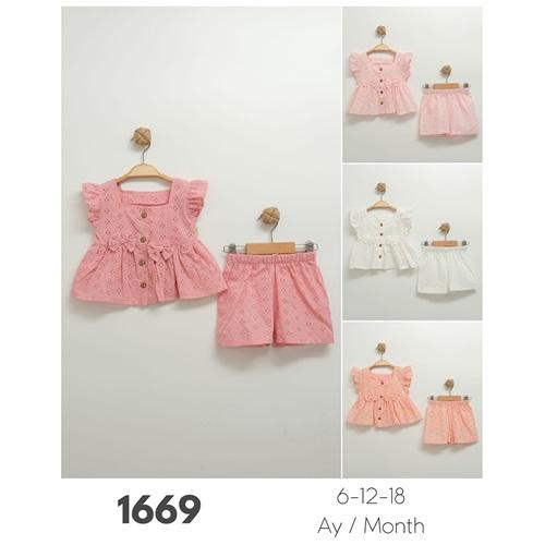 Tufitto 1669 Kız Bebe Brodeli Fiyonklu Takım 9-24 AY