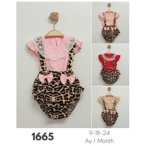 Tufitto 1665 Kız Bebe Penye Leopar Ramper Takım 9-24 AY