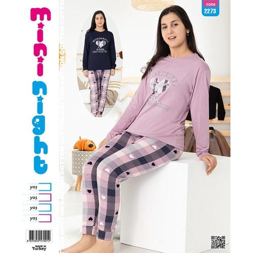 Mimi Night 2273 Kız Çocuk Penye Uzun Kol Pijama Takımı 13-16 yaş