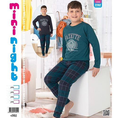 Mimi Night 2282 Erkek Çocuk Penye Sevimli Çilek Baskılı Uzun Kol Pijama Takımı 5-8 yaş