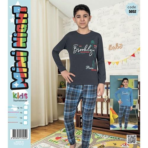 Mimi Night 5052 Erkek Çocuk Penye Brooklyn Baskılı Uzun Kol Pijama Takımı 5-8 yaş