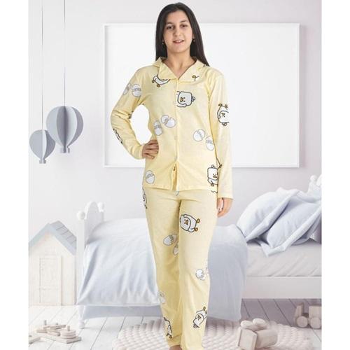 Mimi Night 2265 Kız Çocuk Penye Uzun Kol Gömlek Modeli Pijama Takımı 9-12 yaş