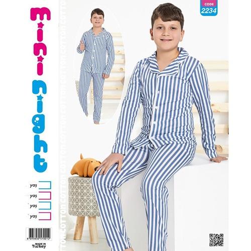 Mimi Night 2234 Erkek Çocuk Penye Uzun Kol Gömlek Modeli Pijama Takımı 9-12 yaş