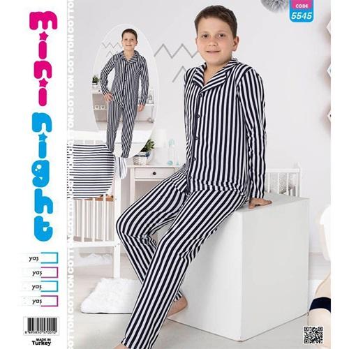 Mimi Night 5545 Erkek Çocuk Penye Uzun Kol Gömlek Modeli Pijama Takımı 9-12 yaş