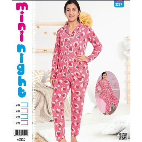 Mimi Night 2237 Kız Çocuk Penye Uzun Kol Gömlek Modeli Pijama Takımı 13-16 yaş