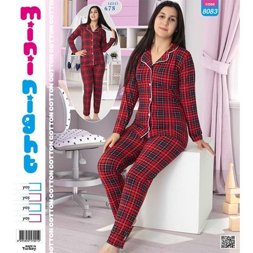 Mimi Night 8083 Kız Çocuk Penye Uzun Kol Gömlek Modeli Pijama Takımı 13-16 yaş