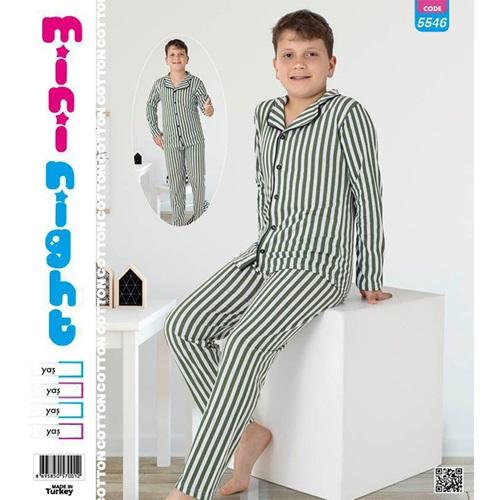 Mimi Night 5546 Erkek Çocuk Penye Uzun Kol Gömlek Modeli Pijama Takımı 13-16 yaş