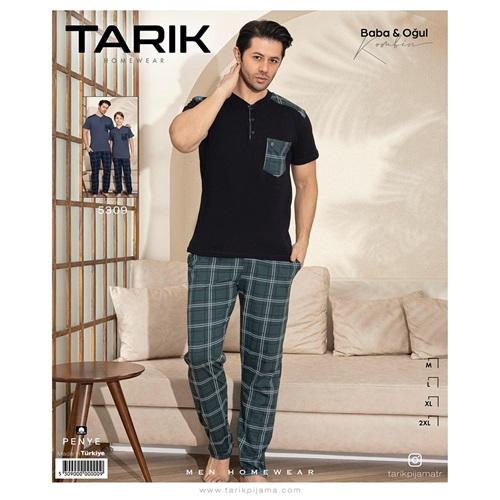 Tarık 5309 Erkek Penye Cepli Ekose Desen Kısa Kol Pijama Takımı M-2XL