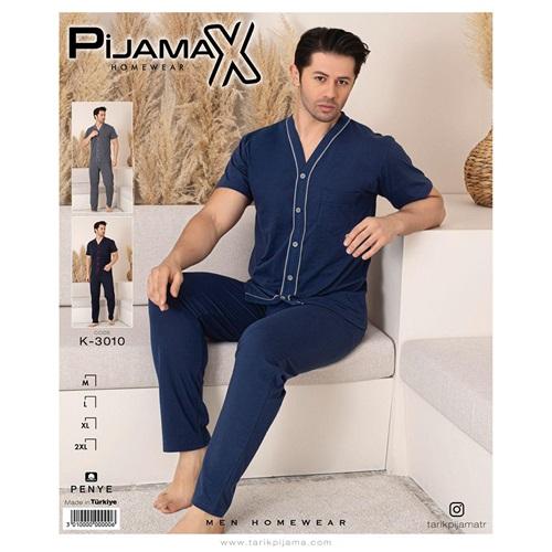 Pijamax K-3010 Erkek Penye Mirella Kısa Kolu Önden Döğümeli Pijama Takımı M-2XL