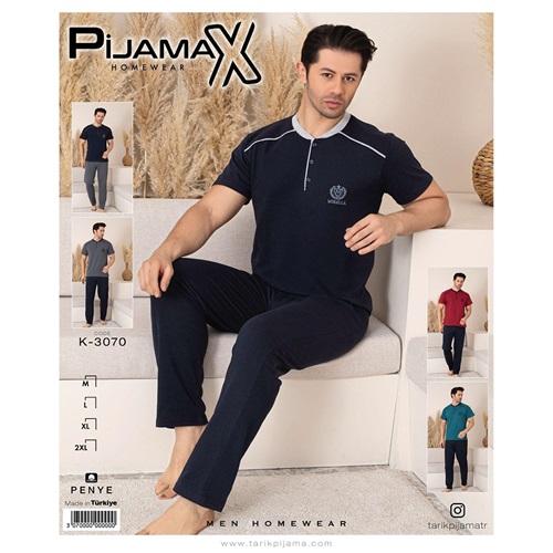 Pijamax K-3070 Erkek Penye M Nakışlı kısa Kol Pijama Takımı M-2XL