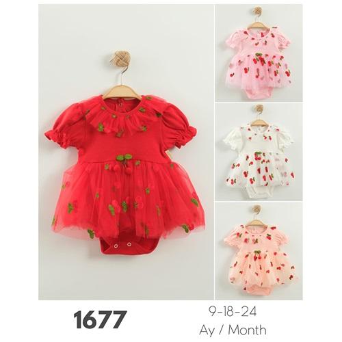 Tufitto 1677 Kız Bebe Kırazlı Tülü Elbise 9-24 AY