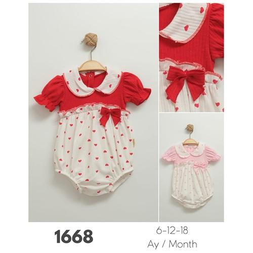 Tufitto 1668 Kız Bebe fiyonklu Kalplı Ramper Takım 6-18 Ay