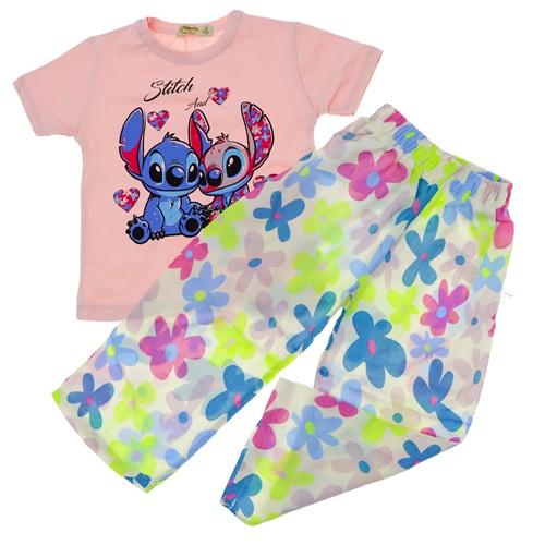 Dıgıdık Kids 349149 Kız Çocuk Stich And Angel Dokuma Kumaş Baskılı Takım 3-6 Yaş