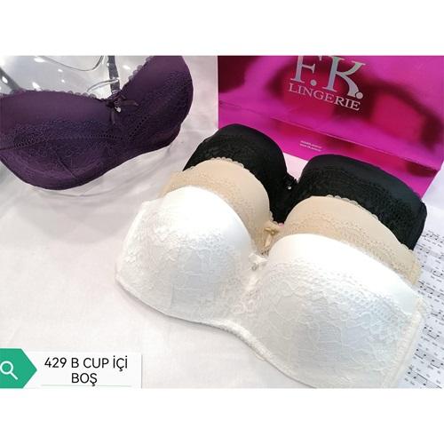 F.K 429 Bayan Dantelli Desteksiz Taşlı Sütyen 80-95