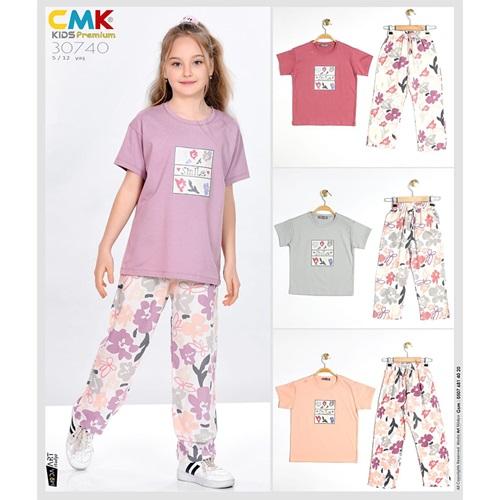 CMK KIDS 30740 Kız Çocuk Penye Sıfır Yaka Çicek Baskı Takım 5-12 Yaş