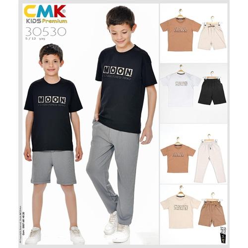 CMK KIDS 30530 Erkek Çocuk Moon Baskılı Kapri 2 Li Takım 5-12 Yaş