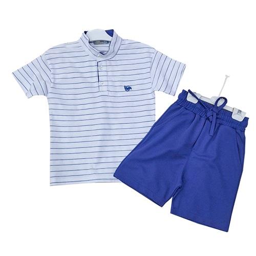 CMK KIDS 30595 Erkek Çocuk Çizgili Nakışlı 3 Düğmeli Kapri 2 Li Takım 5-12 Yaş