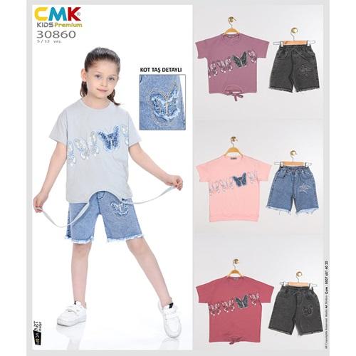 CMK KIDS 30860 Kız Çocuk Kelebek Nakışlı Kot 2 Li Takım 5-12 Yaş