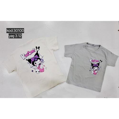 CMK KIDS 30100 Kız Çocuk Penye Kuromi Nakışlı Tişört 3-12 Yaş