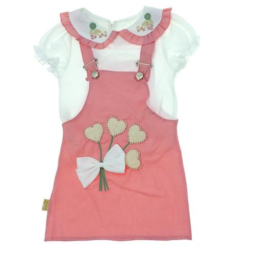 Stylla 2002 Kız Çocuk Süzine Kalp Nakışlı Yakalı Slopet Elbise 3-6 Yaş