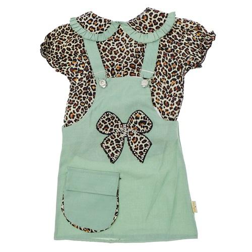 Stylla 2000 Kız Çocuk Leopar Taş Baskılı Yakalı Slopet Elbise 3-6 Yaş