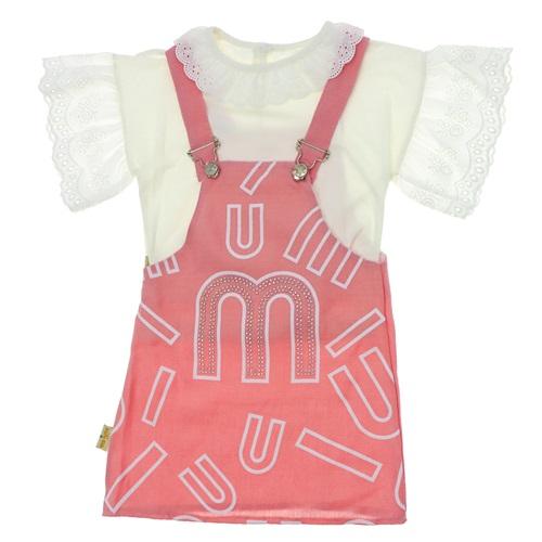 Stylla 1997 Kız Çocuk Miu Taş Baskılı Yakalı Slopet Elbise 7-10 Yaş