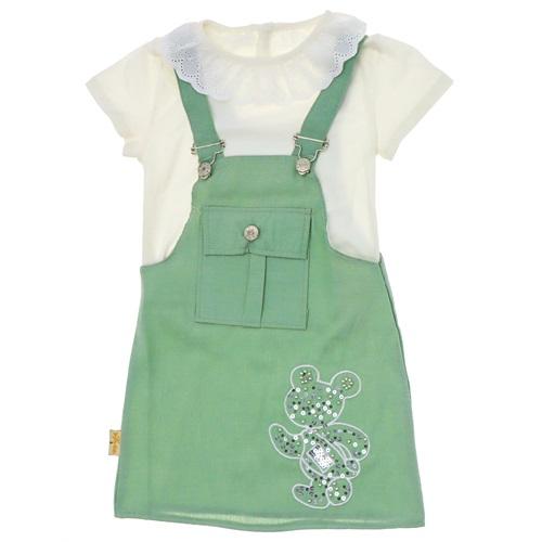 Stylla 2021 Kız Çocuk Pullu Ayıcık Nakışlı Yakalı Slopet Elbise 7-10 Yaş