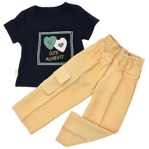 Stylla 2026 Kız Çocuk Keten Süzine Kalp Nakışlı 2 Li Takım 5-8 Yaş