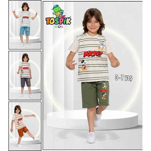 Tospik Erkek Çocuk Penye Sıfır Yaka Mıckey Baskısı Takım 3-7 Yaş