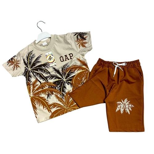 Tospik Erkek Çocuk Penye Sıfır Yaka Gop Palmiye Baskısı Takım 3-7 Yaş