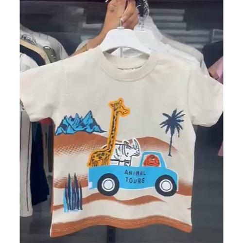 Tospik Erkek Çocuk Penye Sıfır Yaka Zürafa Arabalı Baskısı Takım 1-4 Yaş