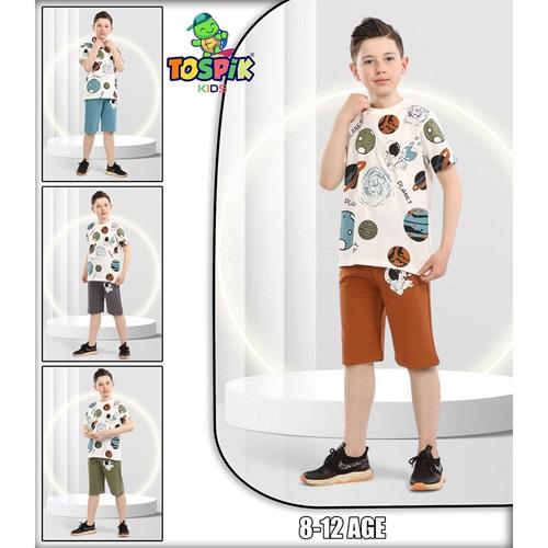 Tospik Erkek Çocuk Penye Sıfır Yaka Planet Baskılı Takım 8-12 Yaş