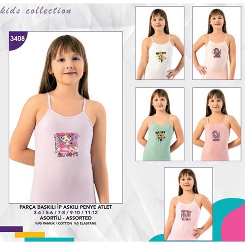 Kota 3408 Kız Çocuk Parça Baskı İp Askı Atlet (6 Lı)