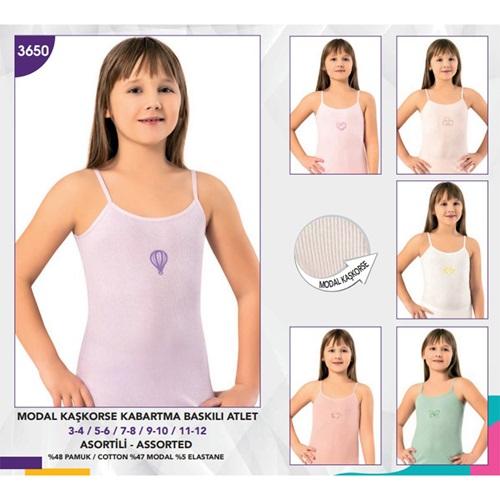 Kota 3650 Kız Çocuk Modal Kaşkorse Kabartma Baskı İp Askı Atlet (6 Lı)