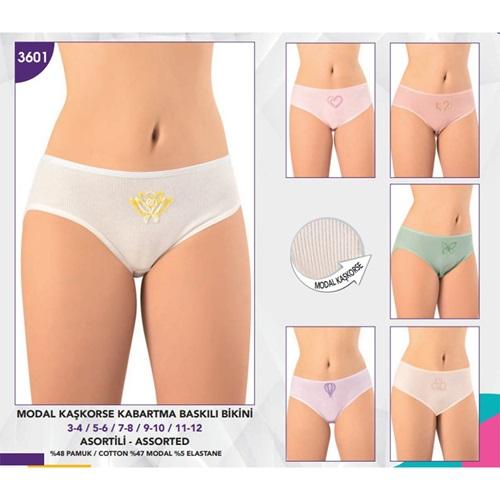 Kota Kids 3601 Kız Çocuk Modal Kaşkorse Kabartma Baskı Bikini Külot