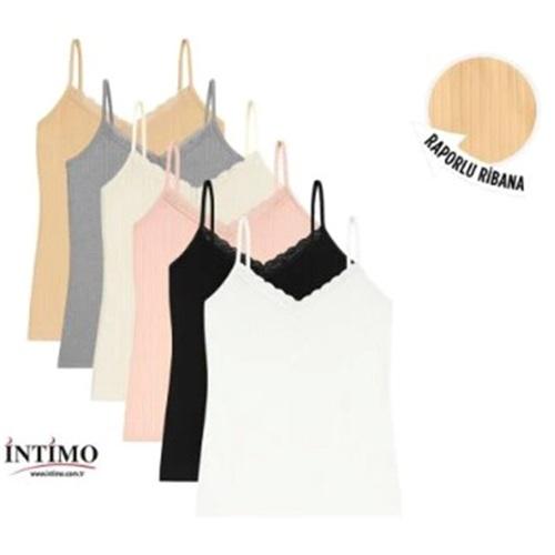 İntimo 2006 Bayan Penye Dantelli Raporlu İp Askılı Atlet