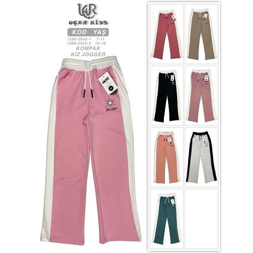 Uçar 1380-2 Kız Çocuk Kompak Penye Shıne More Baskılı Yan Garni Şeritli Uzun Eşofman Alt 12-16 Yaş