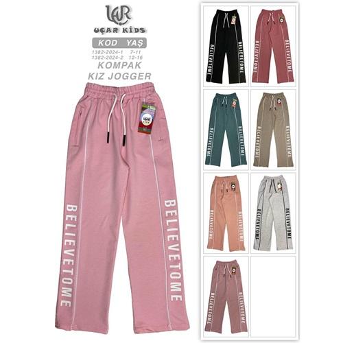 Uçar 1382-2 Kız Çocuk Kompak Penye Belıevetome Baskılı Önü Kıl Biyeli Cep Fermuarlı Eşofman Alt 12-16 Yaş