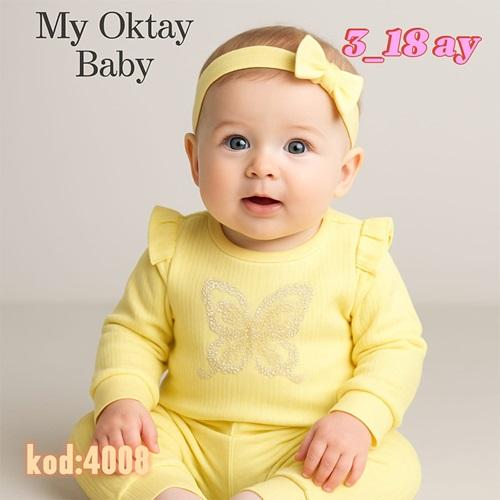 My Oktay 4007 Kız Bebe Raporlu Kelebek Nakışlı Sac Bandı Hediyelik 2 Li Takım 3-12 Ay