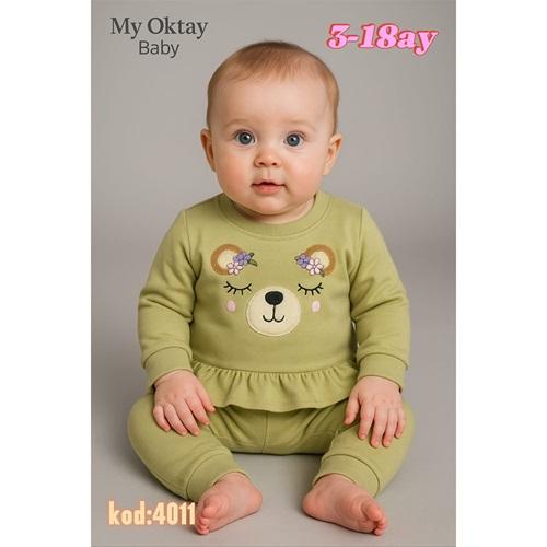 My Oktay 4011 Kız Bebe Sevimli Aycık Nakışlı Hediyelik 2 Li Takım 3-12 Ay