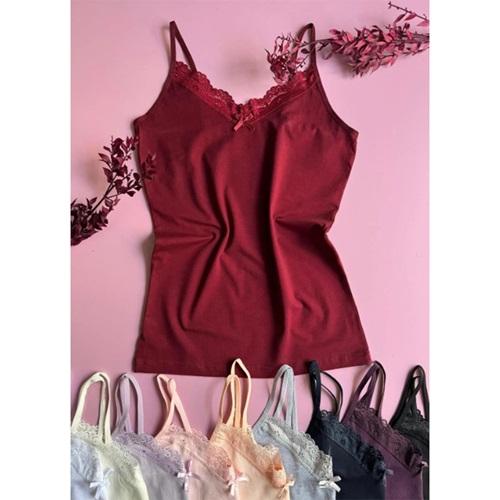 Gelincik 129 Bayan Battal Penye Dantelli Düz İp Askılı Atlet (6 Lı)