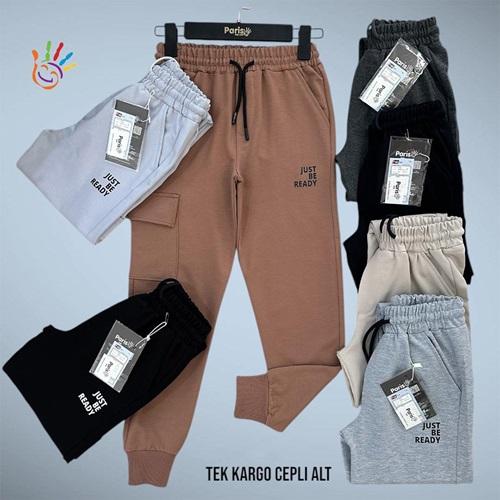 Paris Kids 7043-41 Erkek Çocuk Kompak Penye Just Be Ready Baskılı Kargo Cepli Eşofman Alt 13-16 Yaş