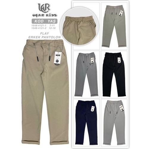 Uçar 1548-1 Erkek Çocuk Arka Cepli Uzun Duble Paça Flay Pantolon 7-11 Yaş