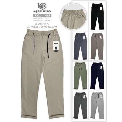 Uçar 1550-1 Erkek Çocuk Arka Cepli Uzun Duble Paça Kompak Pantolon 7-11 Yaş