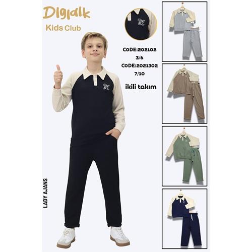 Dıgıdık Kids 2021302 Ekek Çocuk Düğmeli Glub Nakışlı Baskılı Takım 7-10 Yaş