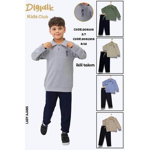 Dıgıdık Kids 2051305 Erkek Çocuk Düğmeli Roar Nakışlı Baskılı Takım 7-10 Yaş