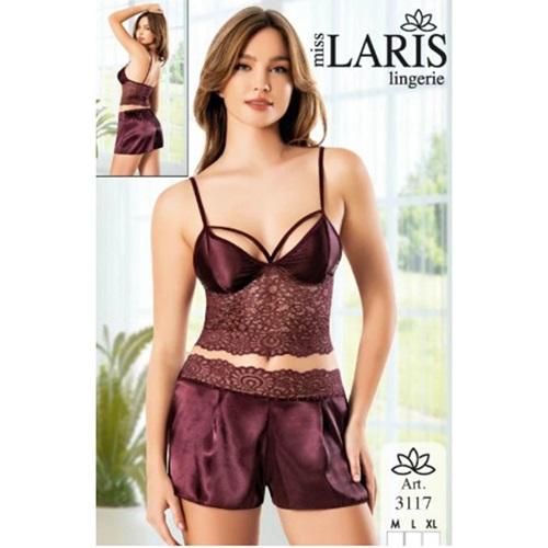 Miss Laris 3117 Bayan Dantelli Saten Şortlu Takım Gecelik