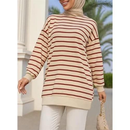 Nisanur Bayan Penye İki İpli Çizgili Sıfır Yaka Uzun Kol Sweat S-2XL