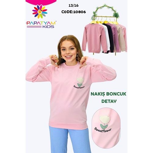 Papatyam Kids 10806 Kız Çocuk 2 İp Boncuklu Flower Nakışlı Sweat 13-16 Yaş